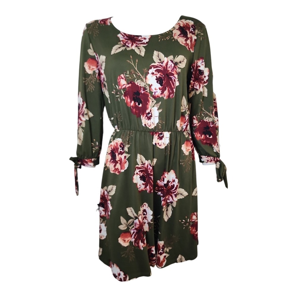 French Grey Stitch Fix Dress NWT Womens Large Green Floral Alita Brushed Knit